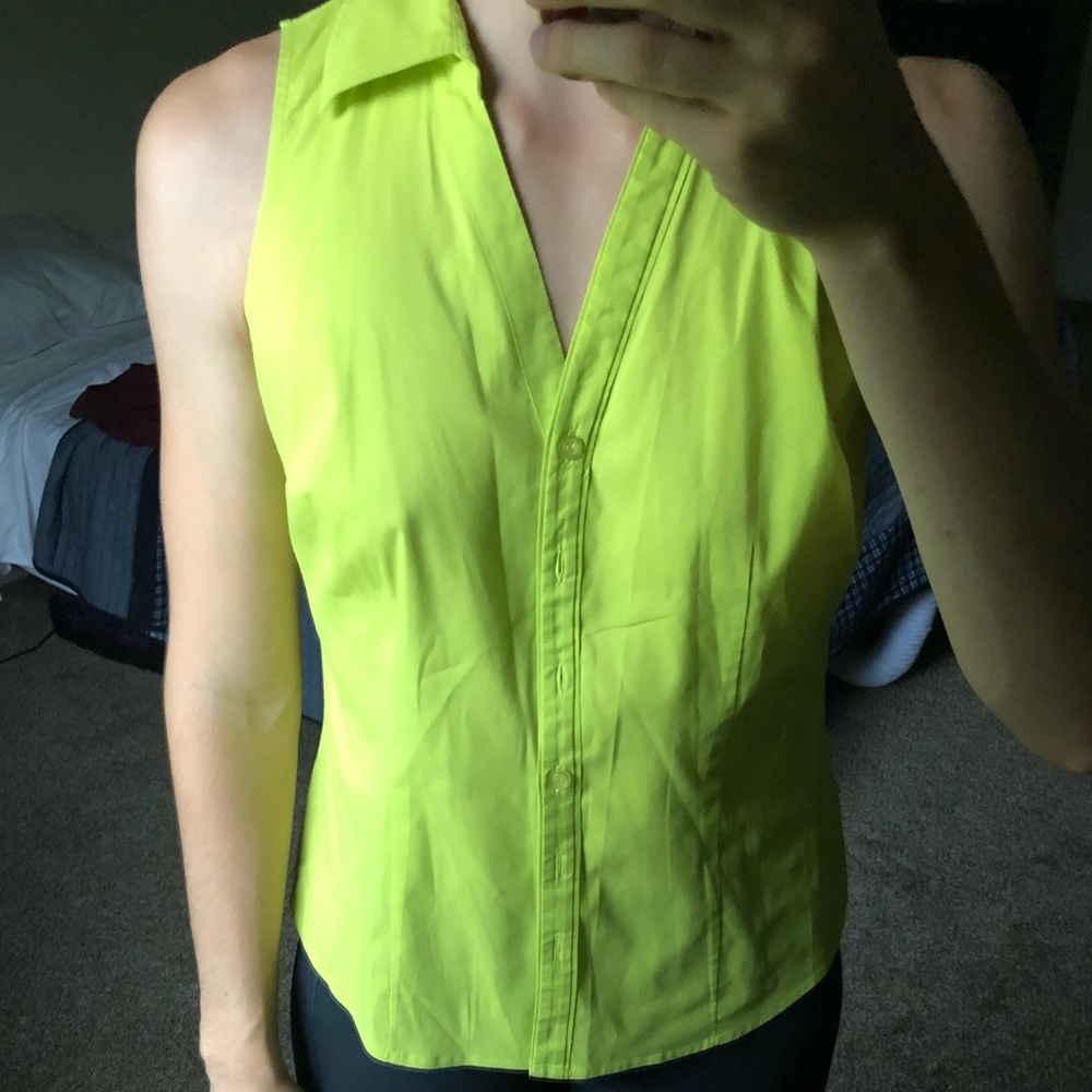 Green yellow button up vest shirt